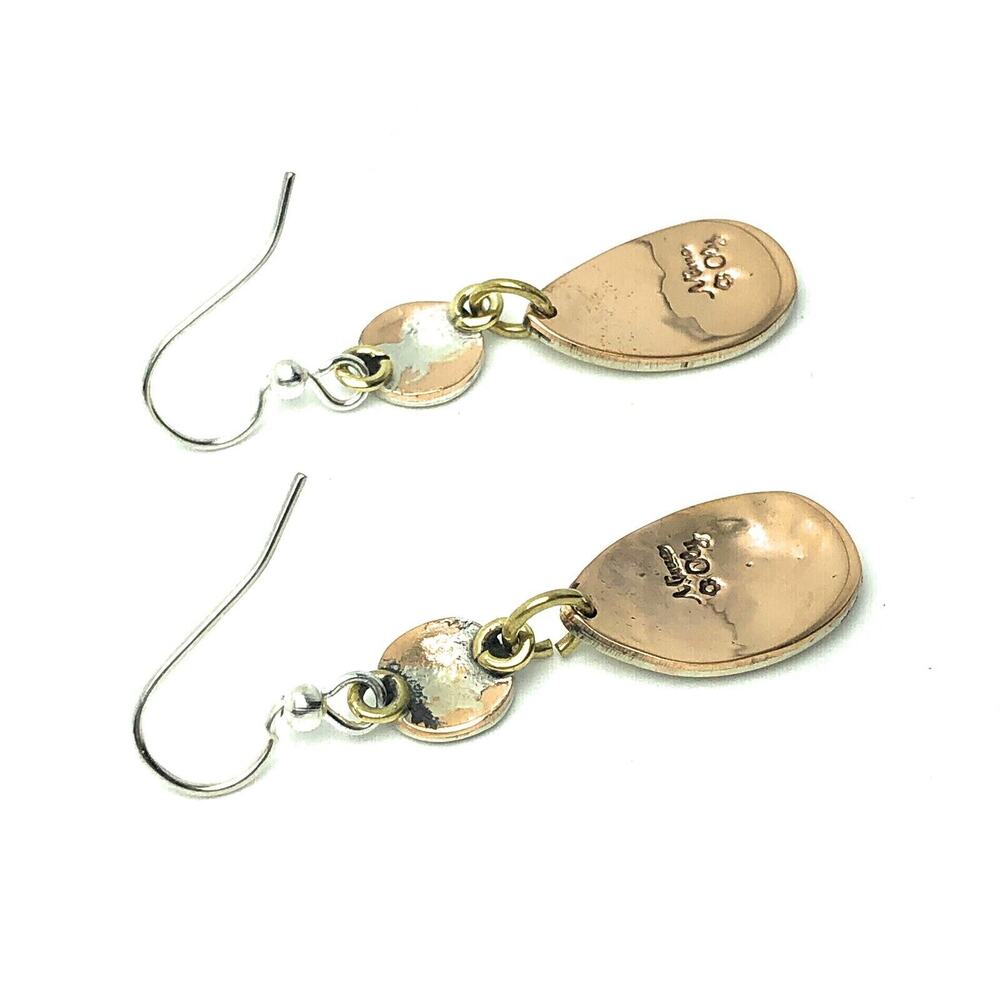 Far Fetched Cutout Flower Dangle Earrings Handmade Silver Plated - Picture 4 of 7